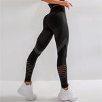 CHRLEISURE Hollow Fitness Pants Women High Waist Seamless Skinny Casual Sweatpants Women Breathable Slim Patchwork Workout Pants