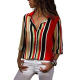 HiloRill Women Blouses 2020 Floral Print Long Sleeve Turn Down Collar Blouse Shirt Striped Tunic Plus Size Blusa Chemisier Femme
