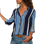 HiloRill Women Blouses 2020 Floral Print Long Sleeve Turn Down Collar Blouse Shirt Striped Tunic Plus Size Blusa Chemisier Femme