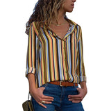 HiloRill Women Blouses 2020 Floral Print Long Sleeve Turn Down Collar Blouse Shirt Striped Tunic Plus Size Blusa Chemisier Femme