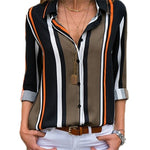 HiloRill Women Blouses 2020 Floral Print Long Sleeve Turn Down Collar Blouse Shirt Striped Tunic Plus Size Blusa Chemisier Femme