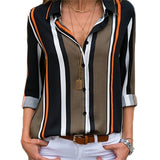 HiloRill Women Blouses 2020 Floral Print Long Sleeve Turn Down Collar Blouse Shirt Striped Tunic Plus Size Blusa Chemisier Femme