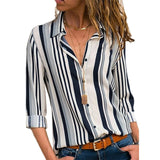 HiloRill Women Blouses 2020 Floral Print Long Sleeve Turn Down Collar Blouse Shirt Striped Tunic Plus Size Blusa Chemisier Femme