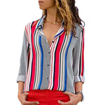 HiloRill Women Blouses 2020 Floral Print Long Sleeve Turn Down Collar Blouse Shirt Striped Tunic Plus Size Blusa Chemisier Femme