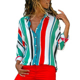 HiloRill Women Blouses 2020 Floral Print Long Sleeve Turn Down Collar Blouse Shirt Striped Tunic Plus Size Blusa Chemisier Femme