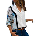 HiloRill Women Blouses 2020 Floral Print Long Sleeve Turn Down Collar Blouse Shirt Striped Tunic Plus Size Blusa Chemisier Femme