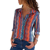 HiloRill Women Blouses 2020 Floral Print Long Sleeve Turn Down Collar Blouse Shirt Striped Tunic Plus Size Blusa Chemisier Femme