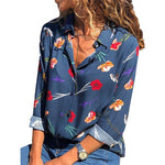 HiloRill Women Blouses 2020 Floral Print Long Sleeve Turn Down Collar Blouse Shirt Striped Tunic Plus Size Blusa Chemisier Femme