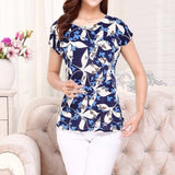 5XL Women Ladies Clothing Tops short Sleeve printing Shirts Casual Boat anchor Blouse Silk female woman clothes plus size