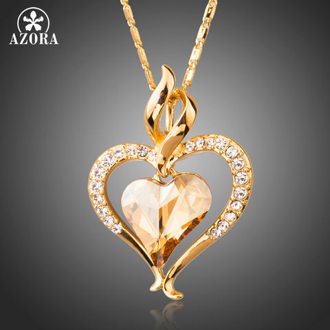 Austrian Crystal Gold Color Heart Pendant Necklace