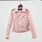 Fitaylor 2020 Spring Autumn Women Faux Soft Leather Jacket Long Sleeve Pink Biker Coat Zipper Design Motorcycle PU Red Jacket