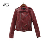 Fitaylor 2020 Spring Autumn Women Faux Soft Leather Jacket Long Sleeve Pink Biker Coat Zipper Design Motorcycle PU Red Jacket