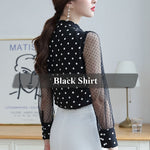 Lenshin Polka Dot Transparent Mesh Shirt Breathable Soft Blouse with Tie Women Female Wear Casual Style Office Lady Tops
