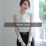 Lenshin Polka Dot Transparent Mesh Shirt Breathable Soft Blouse with Tie Women Female Wear Casual Style Office Lady Tops