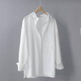 Lizkova 100% Cotton White Blouse Women Long Sleeve Oversized Shirt 2020 Spring Japenese Lapel Ladies Casual Tops 8887