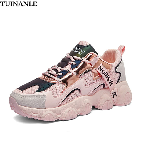 TUINANLE Chunky Sneakers 2020 Women Female Fashion Sneakers Lace-up Basket Femme Dad Platform Breathable Mesh Sneakers for Women