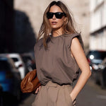 Summer Sleeveless Top Female O Neck White Women Blouse Shirt Ladies Loose solid Chic Casual Blouses Black 2020 Cotton Brown