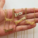 Gothic Initial Custom Letter Necklace Princess Stainless Steel Chain Old English Necklace Zodiac Jewelry