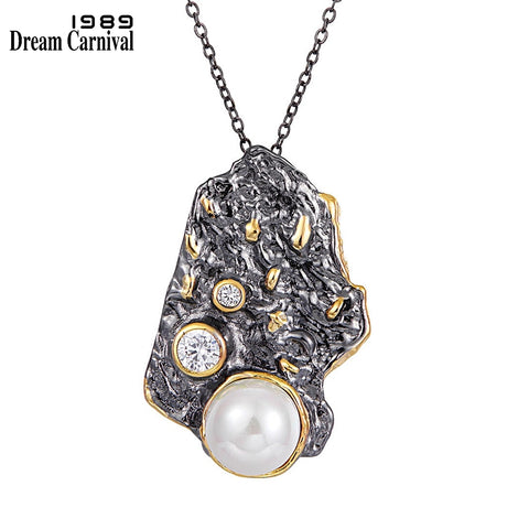 Vintage Women Pendant Necklace Black Gold Color