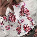 Women's Flower Heart Print Blouse 2020 Spring Summer Fashion Casual Long Sleeve V Neck Shirt Ladies Elegant Buttons Dating Tops