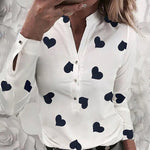 Women's Flower Heart Print Blouse 2020 Spring Summer Fashion Casual Long Sleeve V Neck Shirt Ladies Elegant Buttons Dating Tops