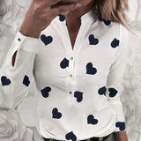 Women's Flower Heart Print Blouse 2020 Spring Summer Fashion Casual Long Sleeve V Neck Shirt Ladies Elegant Buttons Dating Tops