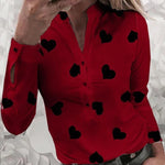 Women's Flower Heart Print Blouse 2020 Spring Summer Fashion Casual Long Sleeve V Neck Shirt Ladies Elegant Buttons Dating Tops