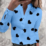 Women's Flower Heart Print Blouse 2020 Spring Summer Fashion Casual Long Sleeve V Neck Shirt Ladies Elegant Buttons Dating Tops