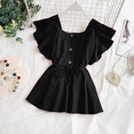 Summer Flavor Square Collar Flying Sleeve Single-Breasted Waist Lace-up Ruffle Hem Doll Shirt Women's Shirt Chiffon Shirt