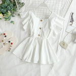 Summer Flavor Square Collar Flying Sleeve Single-Breasted Waist Lace-up Ruffle Hem Doll Shirt Women's Shirt Chiffon Shirt
