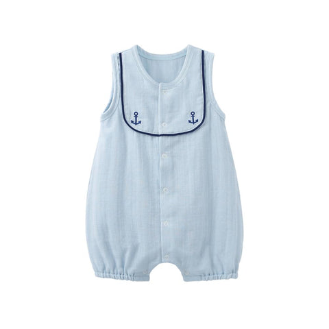 Pureborn Newborn Baby Romper Cotton Sailor Baby Clothes Summer Travelling Romper for Baby Boys Snap Front Baby Jumpsuit Pajamas