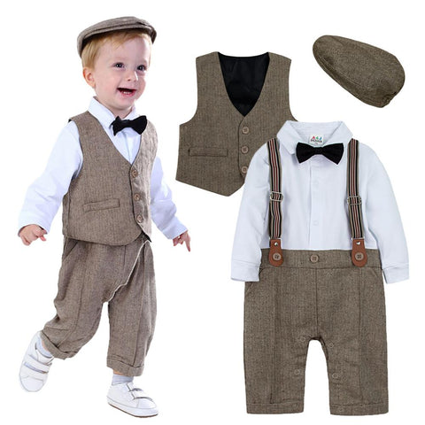 Newborn Baby Boys Clothing Set Infant Gentleman Outfit  Baby Formal Suspender Overalls Autumn Winter Long Sleeve Romper 3PCS