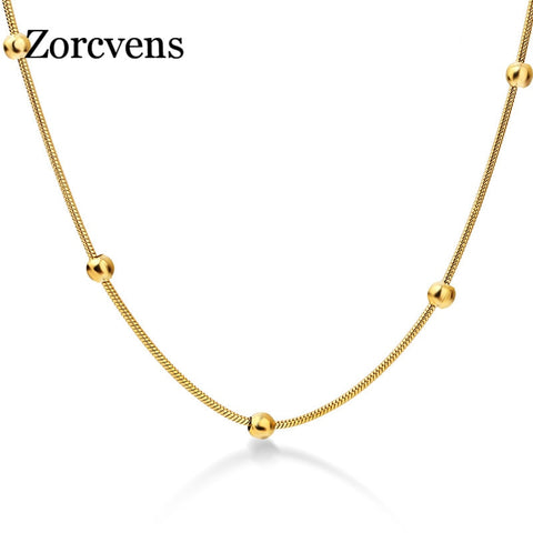 Stainless Steel Gold-color Round Ball Pendant Necklace  Jewelry For Women or Men