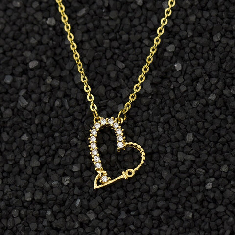 Gold Color Crystals Heart Statement Necklace Women Friendship Jewelry Stainless Steel Chain CZ Forever Love Collier Femme Bijoux